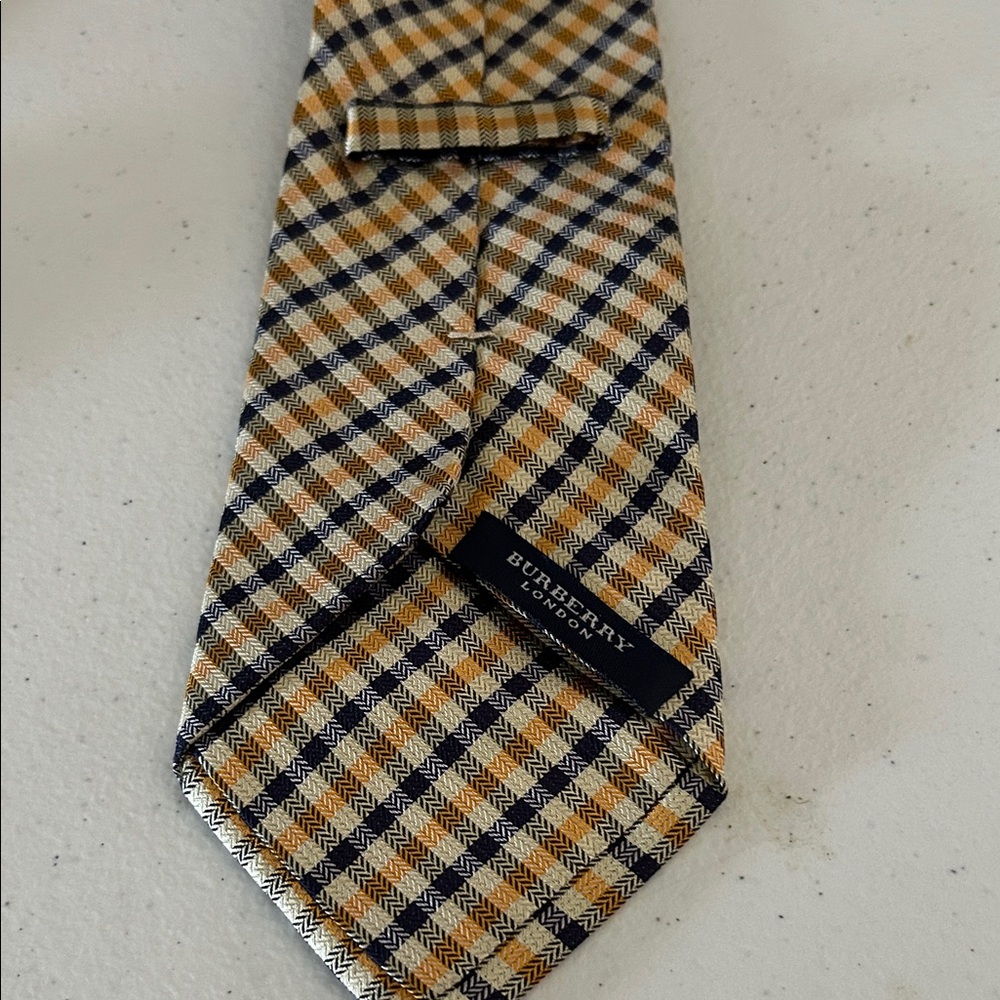 Burberry Navy and Gold Checkered Tie - Picture 2 of 5
